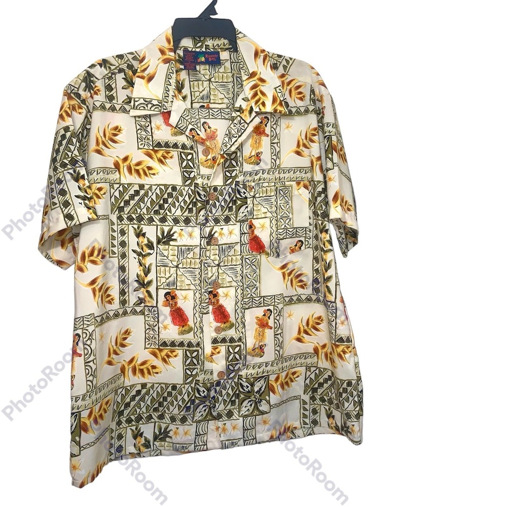 Roundy Bay Hula Girl Tropical Hawaiian Print Shirt Size XLarge